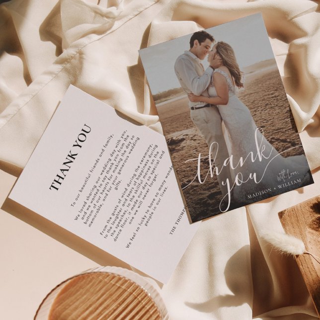 Enkel Romantisk Skript Foto Bröllop Tack Kort (Skapare uppladdad)