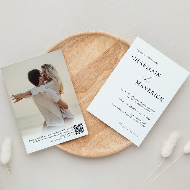 Enkel romatisk fototypografi QR-kod Bröllop Inbjudningar (Skapare uppladdad)
