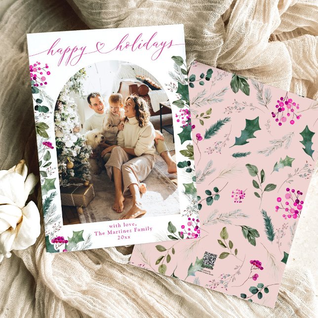 Enkel & Rosa 1 Familj Foto Båge Julkort  (Skapare uppladdad)