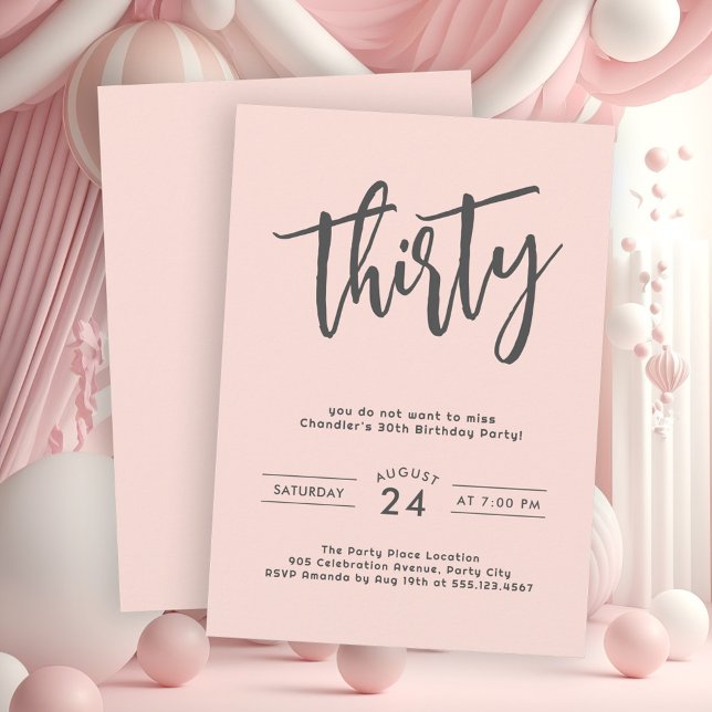 Enkel  Rosa 30års födelsedag Party Inbjudningar (Get your party started with this stylish and simple blush pink birthday party invite.)
