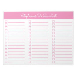 Enkel rosa 8,5x11 trekolumns checklista anteckningsblock