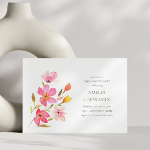 Enkel Rosa Akvarell Blommig Förlovningsfest Inbjudningar