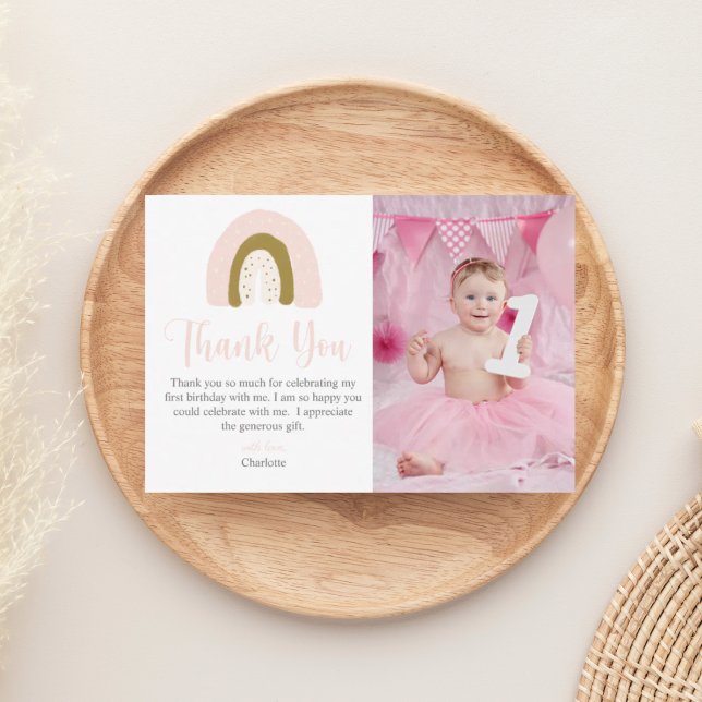 Enkel rosa akvarell regnbåge födelsedag tack kort (Skapare uppladdad)