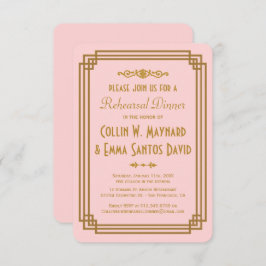 Enkel Rosa Art Deco Rehearsal Dinner Inbjudan