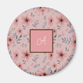 Enkel Rosa av ljus blomma Bloom Boho Monogram Magnet