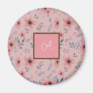 Enkel Rosa av ljus blomma Bloom Boho Monogram Magnet