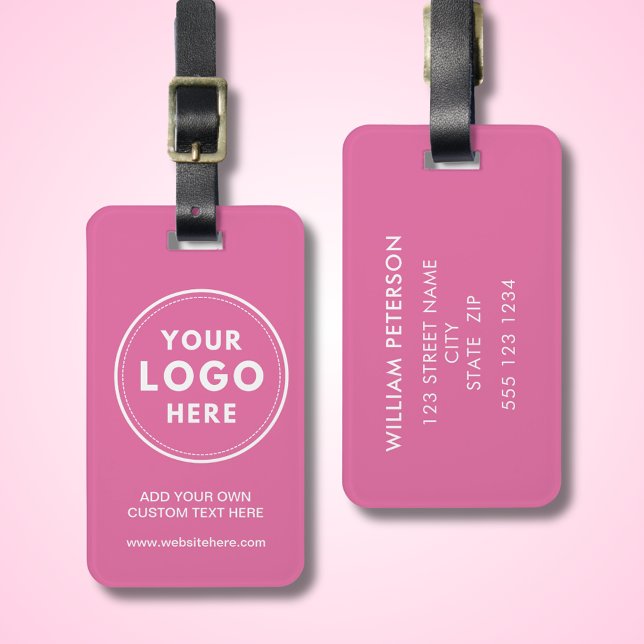 Enkel Rosa av Logotyp Bagagebricka (Pink logo professional business corporate travel luggage tag. Customize with own details.)