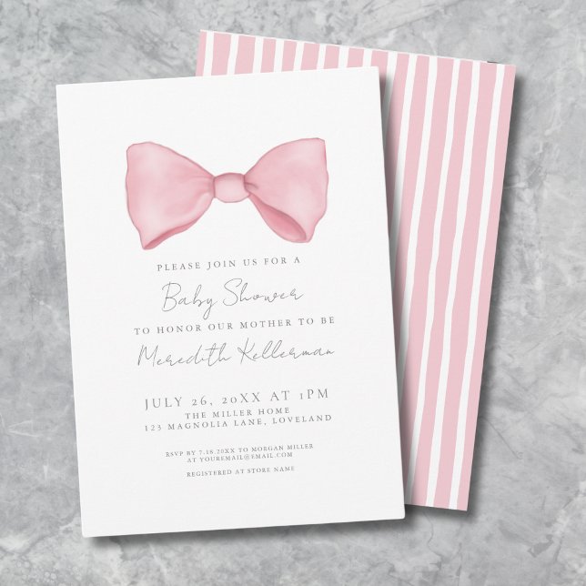 Enkel Rosa Båge Bebisdopp Inbjudningar (Simple Pink Bow Baby Shower Invitation)