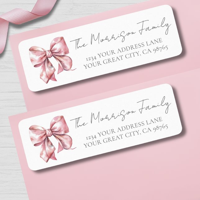 Enkel Rosa Band Returadress Etikett (Simple Pink Bow Return Address label )