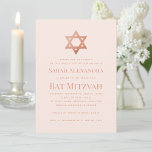 Enkel Rosa Bar Mitzvah med  Rosa Guld Davidstjärna Inbjudningar<br><div class="desc">En enkel rosa och roséguld bar mitzvah-inbjudan vars enda dekoration är den (falska) roséguldsdavidstjärnan i den övre delen (och på baksidan). Bakgrunden är rosafärgad. All text är i mörkare rosa versaler och kan redigeras.</div>