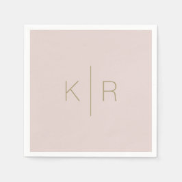 Enkel Rosa Beige Guld Monogram Bröllop Napkins Pappersservett