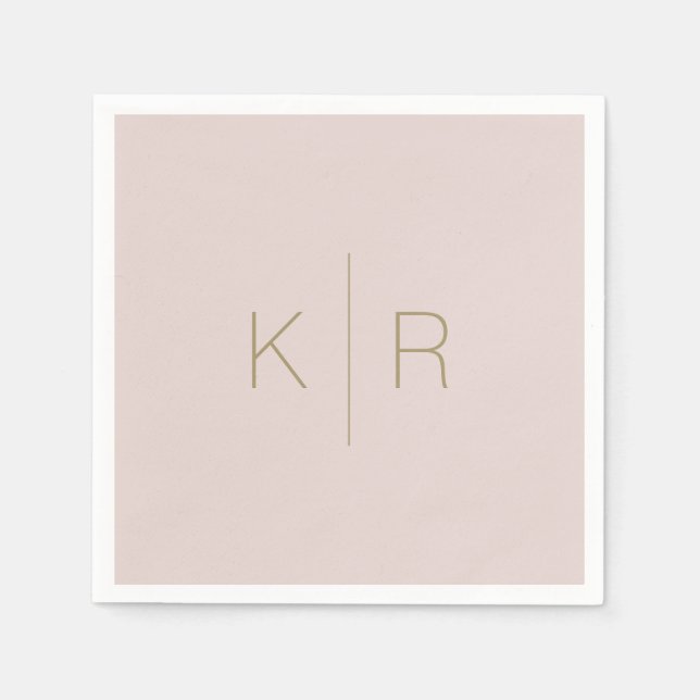 Enkel Rosa Beige Guld Monogram Bröllop Napkins Pappersservett (Framsidan)