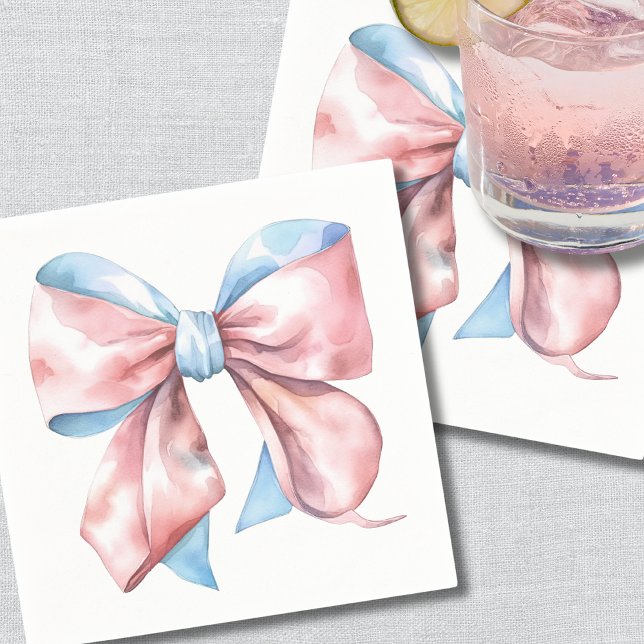 Enkel Rosa Blå Båge Köns Avslöjande Pappersservett (Simple Pink Blue Bow Gender Reveal Napkins)