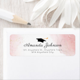 Enkel Rosa Black Student Cap Studenten Returadress Etikett