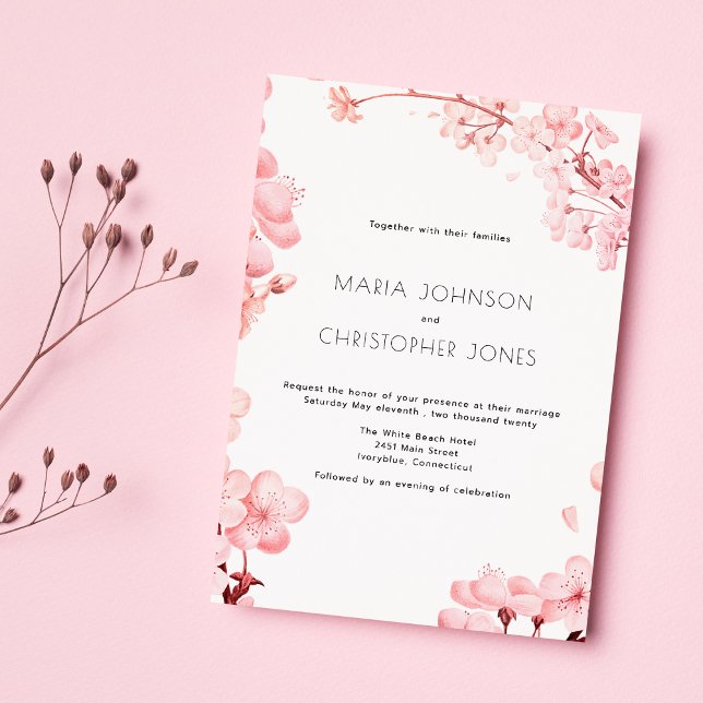 Enkel rosa blommar av körsbär blommigt Bröllop Inbjudningar (Simple pink cherry blossom floral Wedding)