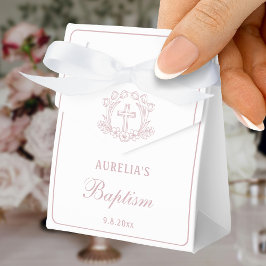 Enkel Rosa Blommig Kors Dopfunt Liten Tält Presentaskar