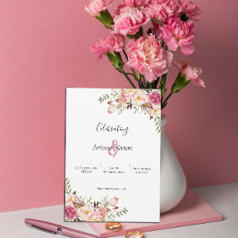 Enkel Rosa Blommigt Bröllop Inbjudningar