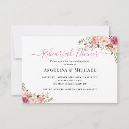 Enkel Rosa Blommigt Bröllop Rehearsal Middag Inbjudningar