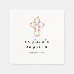 Enkel Rosa Blommigt Kor Namn Datum Flicka Baptism Pappersservett