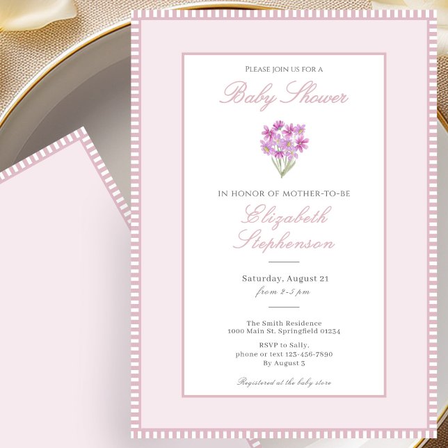Enkel Rosa Blommor Baby Shower Inbjudan (Skapare uppladdad)