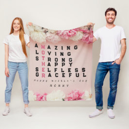 Enkel rosa blomster typografi mors dag fleecefilt