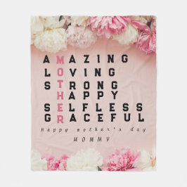 Enkel rosa blomster typografi mors dag fleecefilt