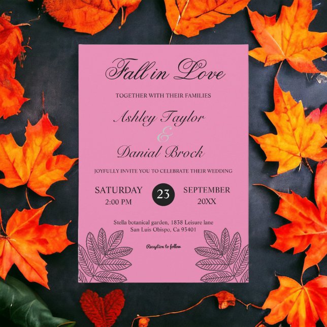Enkel  Rosa Boho Foliage Fall Wedding Inbjudningar (Skapare uppladdad)
