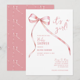 Enkel Rosa Bow Girl Baby Shower Inbjudningar