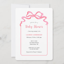 Enkel Rosa Bow Girl Baby Shower Inbjudningar