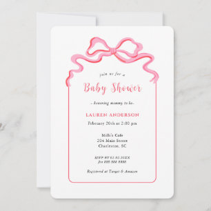 Enkel Rosa Bow Girl Baby Shower Inbjudningar
