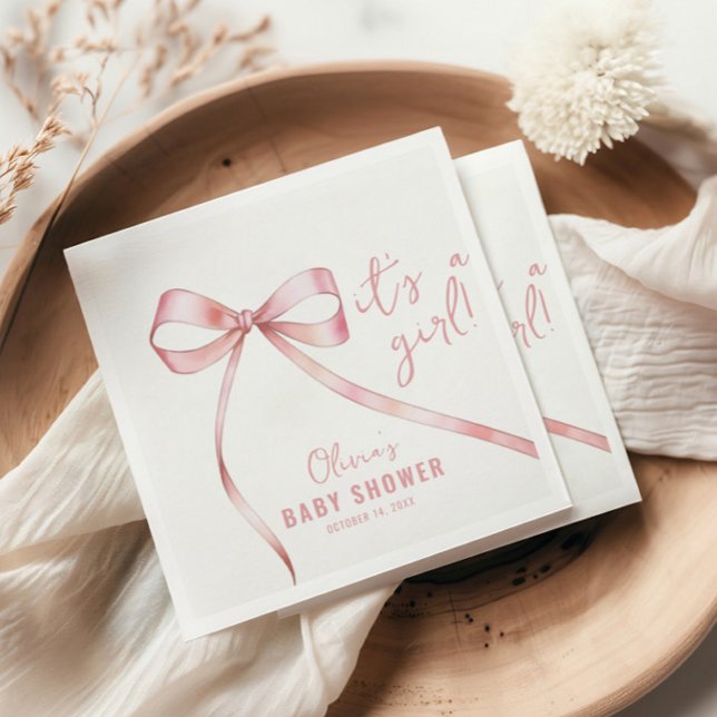 Enkel Rosa Bow Girl Baby Shower Pappersservett (Skapare uppladdad)