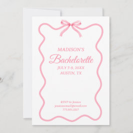 Enkel Rosa Bow Girly Bachelorette Party Inbjudningar