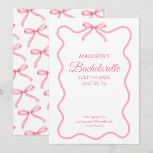 Enkel Rosa Bow Girly Bachelorette Party Inbjudningar