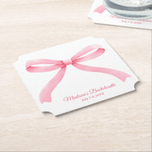 Enkel Rosa Bow Girly Bachelorette Party Underlägg Papper