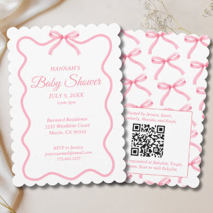 Enkel Rosa Bow Girly Coquette Baby Shower Inbjudningar