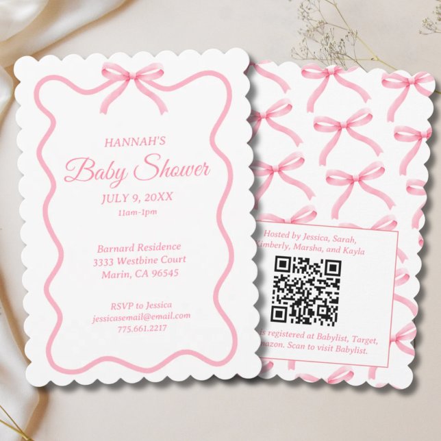 Enkel Rosa Bow Girly Coquette Baby Shower Inbjudningar (Simple Pink Bow Girly Coquette Baby Shower Invitation)