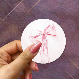 Enkel Rosa Bow Watercolor Girl Baby Shower Runt Klistermärke