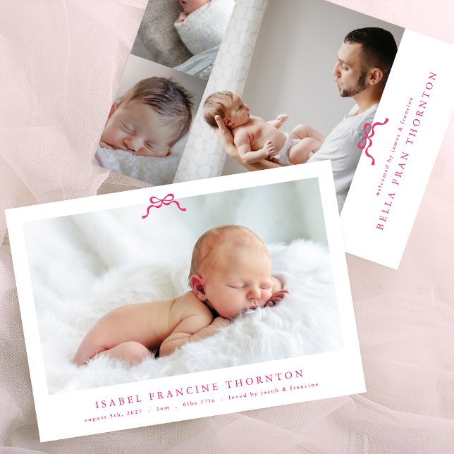 enkel rosa-bufoto baby-födelse meddelande (Skapare uppladdad)
