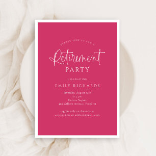 Enkel Rosa Calligraphy-skript Pension Party Inbjudningar