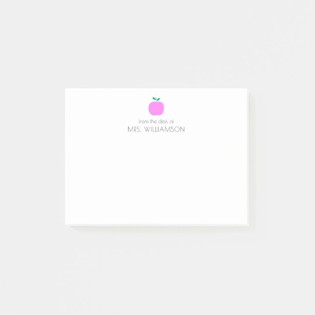 Enkel Rosa Cute Apple Personlig Lärare  Post-it Block (Framsida)