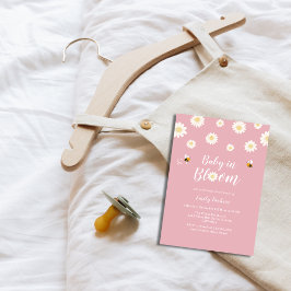 Enkel Rosa Daisy Baby i Blom Girl Shower Inbjudningar
