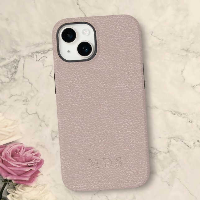 Enkel  Rosa Faux-läder, Monogram (A pretty blush pink faux leather look phone case with space for your initials)
