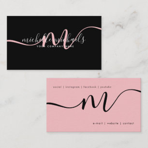 Enkel Rosa för Blek - minimalt Monogram-skript, Visitkort