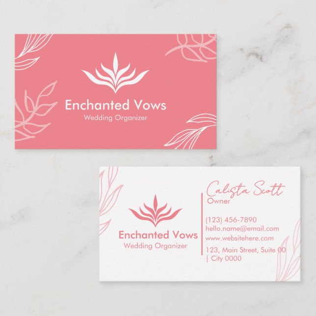 Enkel Rosa för Charm Professionell Blommigt Mjuk S Visitkort (Fram/baksida)