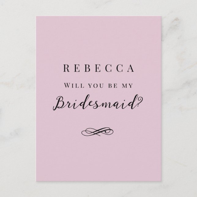 Enkel rosa för elegant Bridesmaid Frieri Vykort (Framsida)