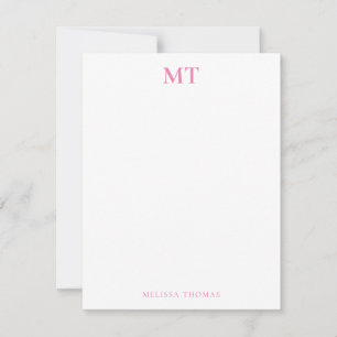 Enkel Rosa för Elegant Monogram Anteckningskort