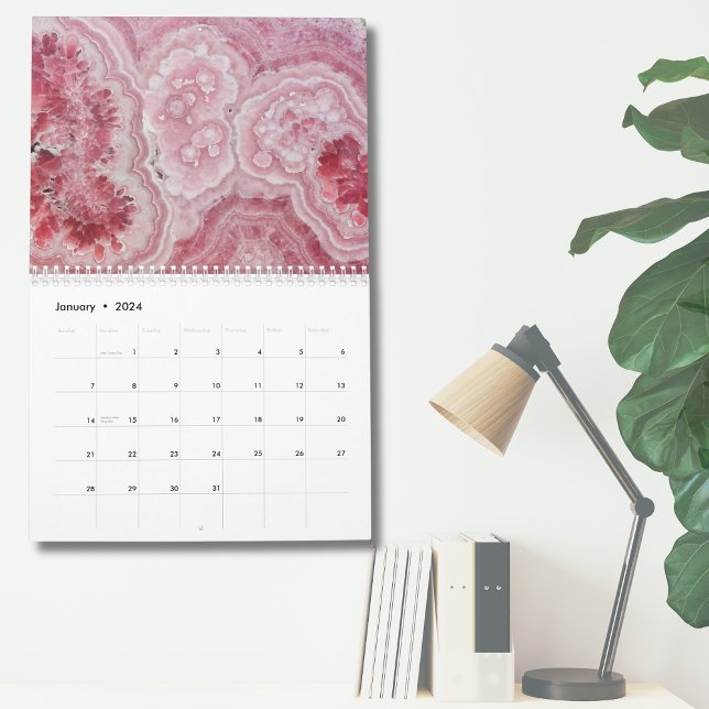 Enkel Rosa för Geode Marble Stone Kalender (Simple Modern Crystal Geode Stone Pink Wall Calendar)