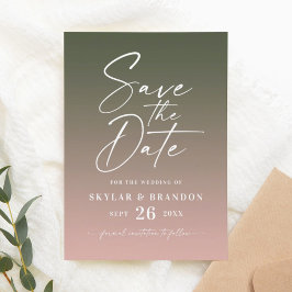 Enkel Rosa för övertoning och Mörk grönt Bröllop Spara Datumet