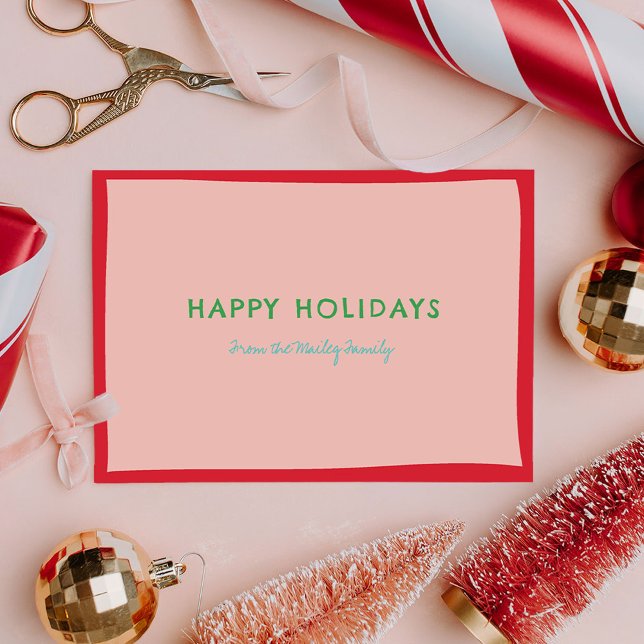 Enkel Rosa för Roligt och Rött foto Julkort (Playful and simple, this holiday card features fun fonts and bold, cheerful colors.)
