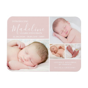 Enkel Rosa Foto Collage Flicka Birth Magnet